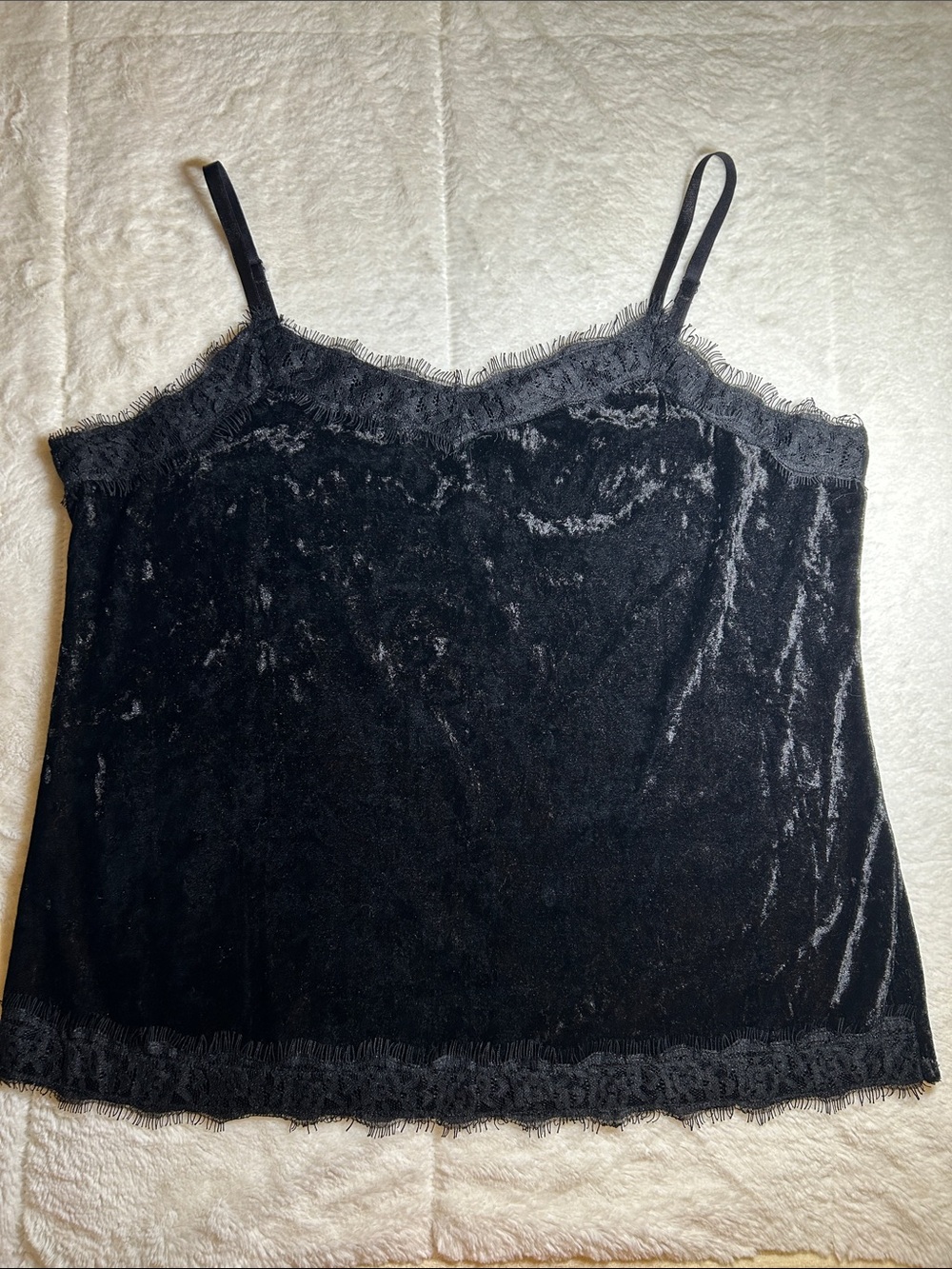 Y2K Black Velvet Lace Trim Cami Tank – Soft Grunge / Coquette 🖤